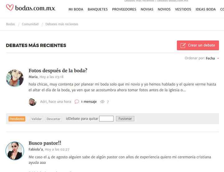 ¿Cómo ordenar los temas de debates en Bodas.com.mx? 