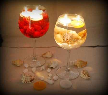 COPAS CON VELAS Y PIEDRAS