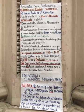 REQUISITOS CONFIRMACIÓN ADULTOS SAGRARIO METROPOLITANO 