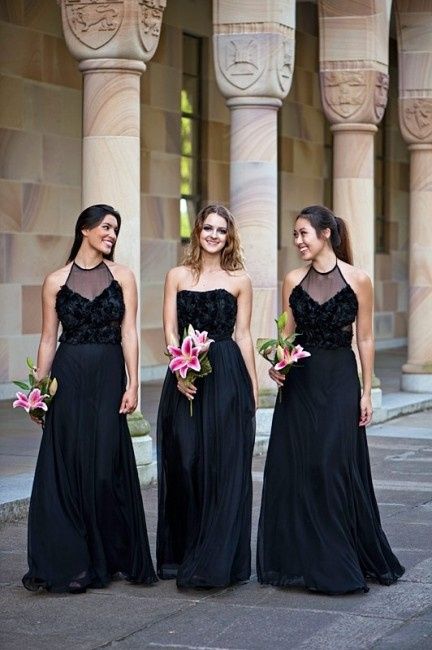 black stylish bridemaids 