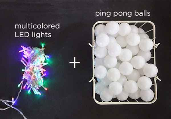 Material - DIY luces led y bolas de ping pong