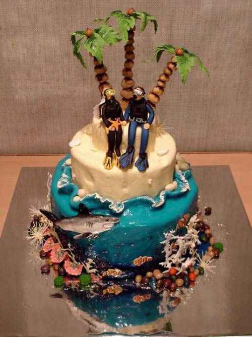6) Me parece que los novios son amantes del buceo. Ese pastel es una obra de arte…, ¿no crees?