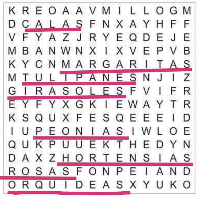 Sopa de letras: Flores para ramos 💐 - 1