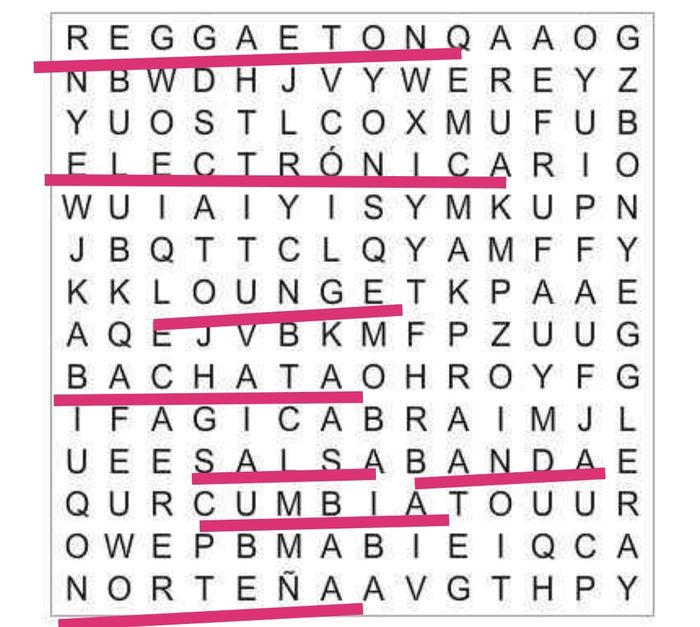 Sopa de letras: Tipos de música para la boda - 1