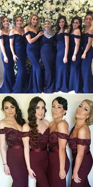 Damas de Honor Azul rey, Guinda.