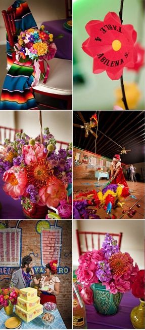 decoración colorida para boda mexicana
