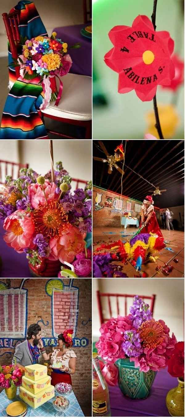 decoración colorida para boda mexicana