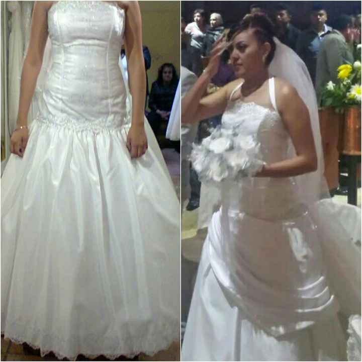 mi vestido con algunas modificaciones. la primera fue como lo compre, y la segunda es como fue modif