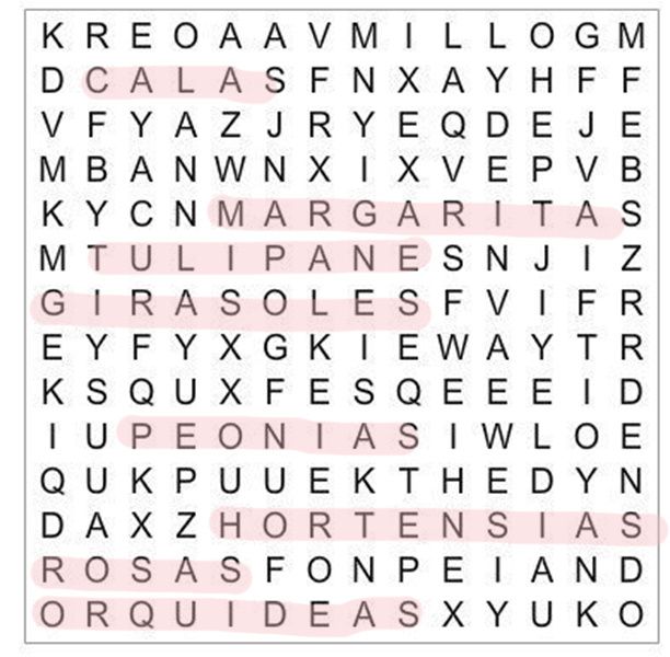 Sopa de letras: Flores para ramos 💐 5