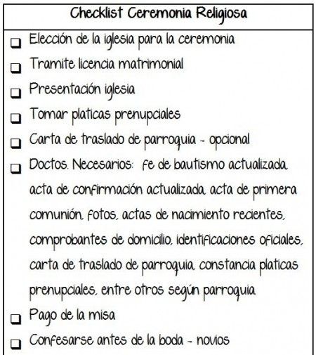 Checklist Ceremonia Religiosa y Civil