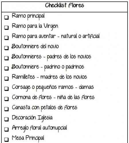 Checklist Flores de la Boda