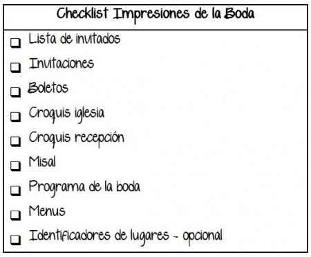 Checklist Impresiones de la Boda