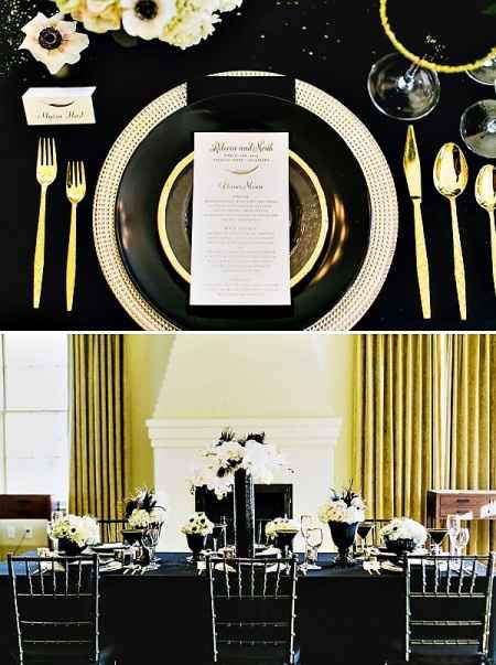 Inspiración para una boda de color Negro y Dorado