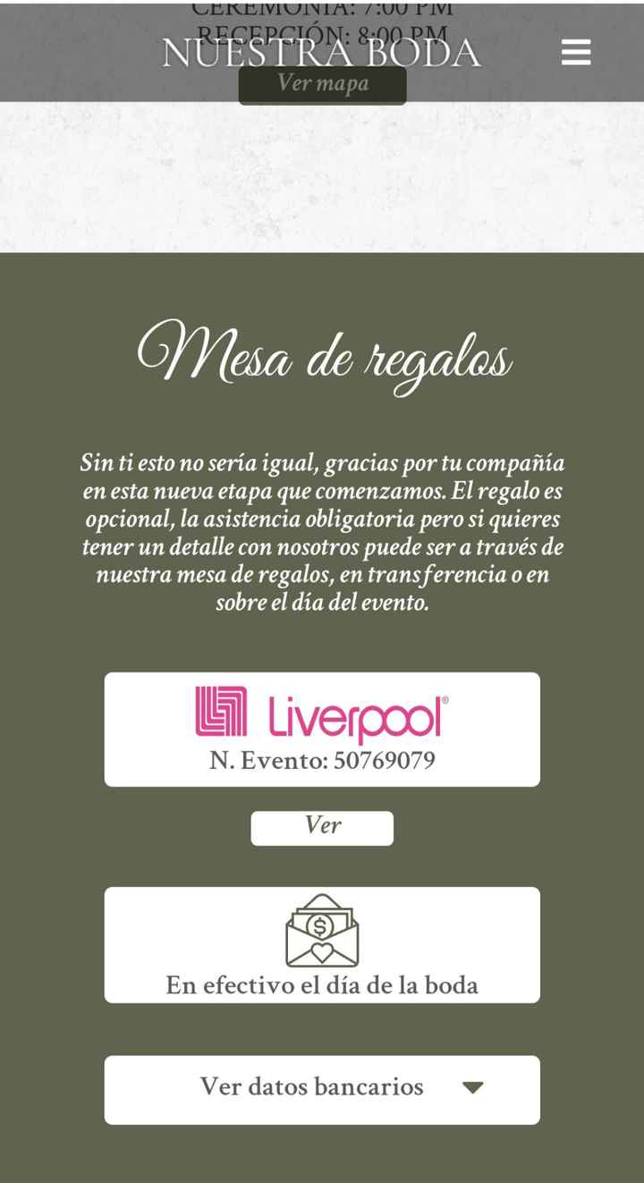 Alguien me puede enseñar un ejemplo de la invitación digital que incluye la mesa de regalos de Liver