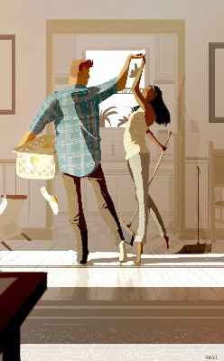 Limpiar la casa en pareja.