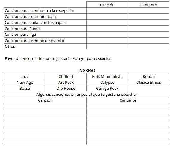 1. CANCIONES PARA BAILE, GENEROS DE INGRESO