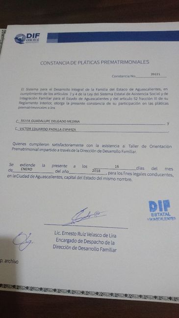 Constancia de Pláticas