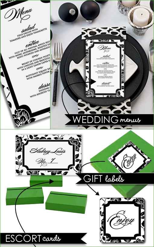 Template para menú de boda en negro y blanco