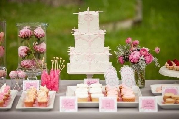 Pastel y mesa de postres