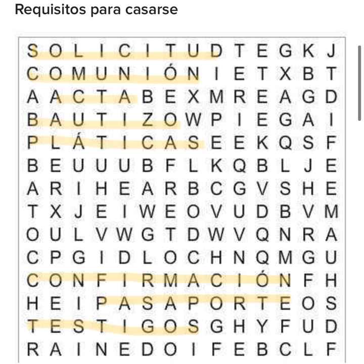Sopa de letras: Requisitos para casarse - 1