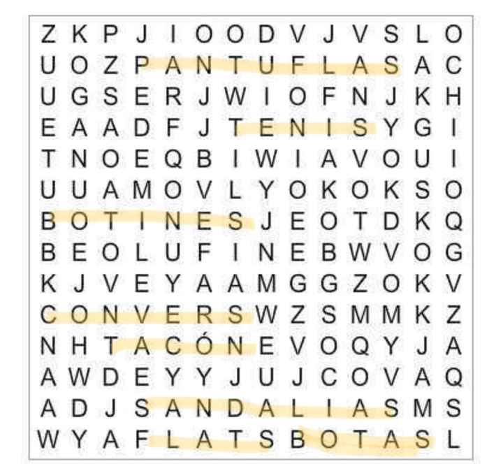 Sopa de letras: Tipos de zapatos de novia - 1