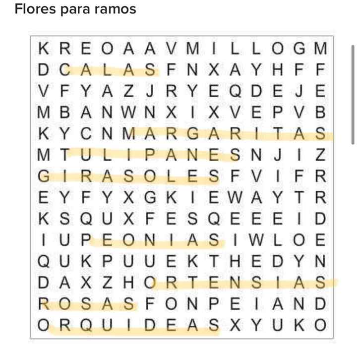 Sopa de letras: Flores para ramos 💐 - 1