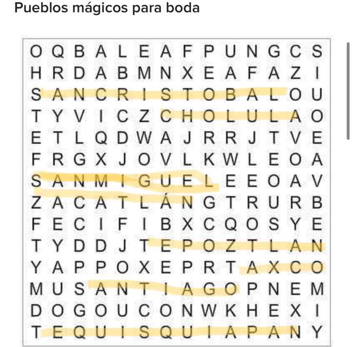 Sopa de letras: Pueblos mágicos para boda⭐ - 1