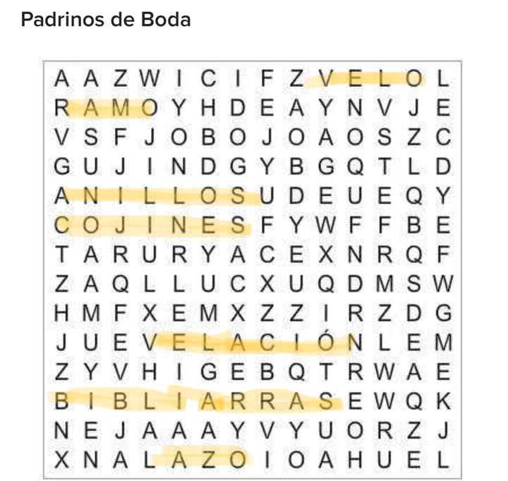 Sopa de letras: Padrinos de boda 👫 - 1