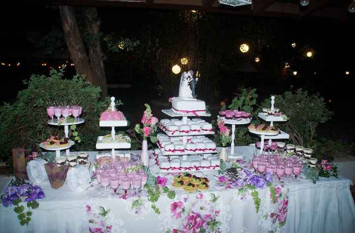 Pastel y mesa de postres