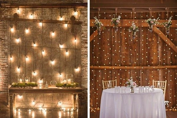 un fondo colgante que puede estar confeccionado con flores, follaje, focos, velas en burbujas de cri