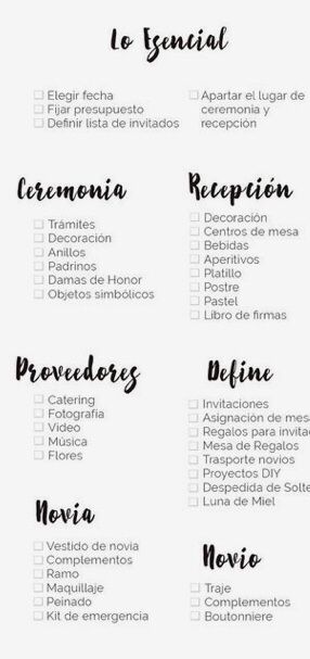 Chek list de la organización de la boda - 1