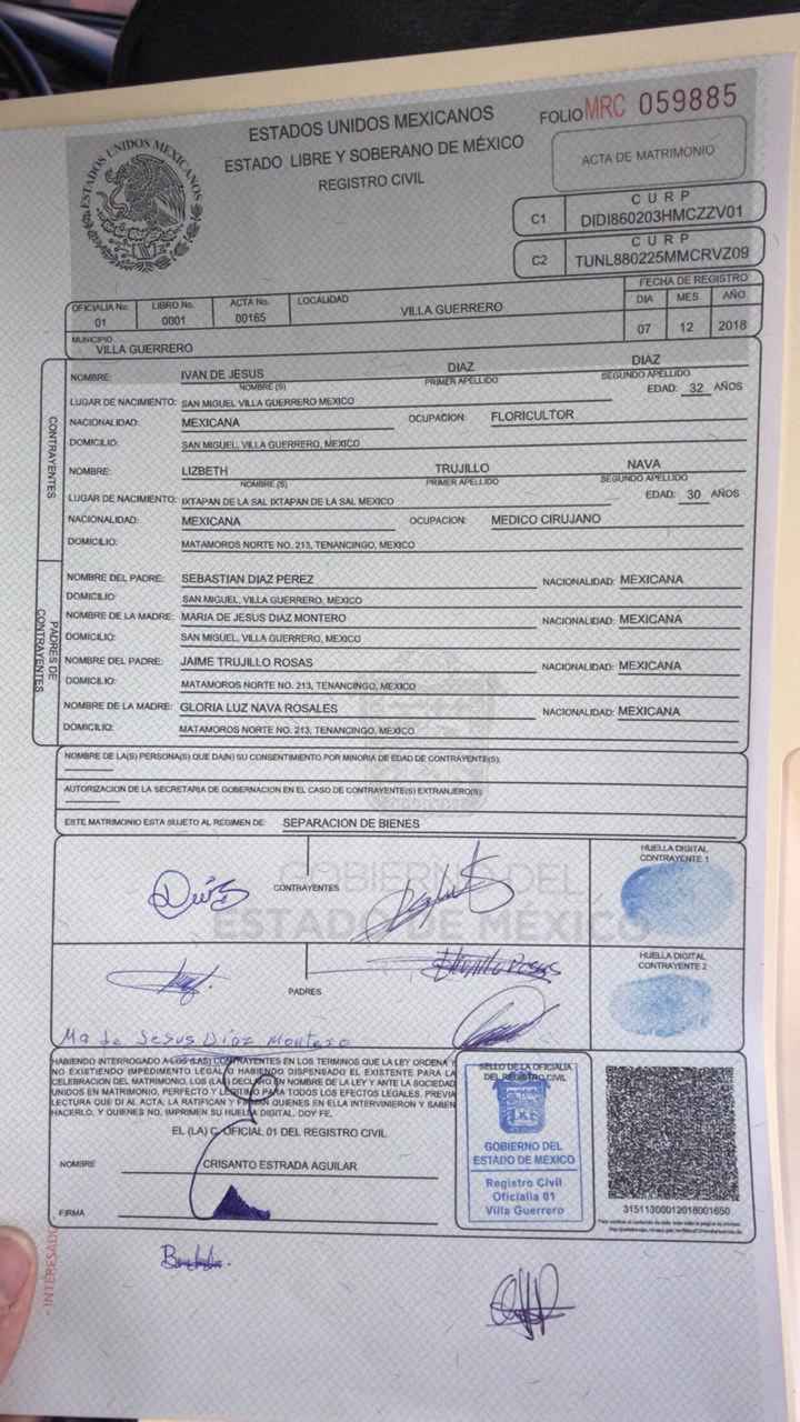 Acta de matrimonio. Casi un mes - 1