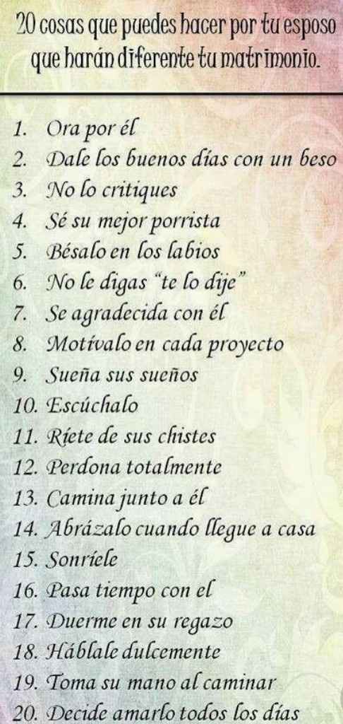 Rally- 20 cosas que puedes hacer por tu esposo para un buen matrimonio - 1