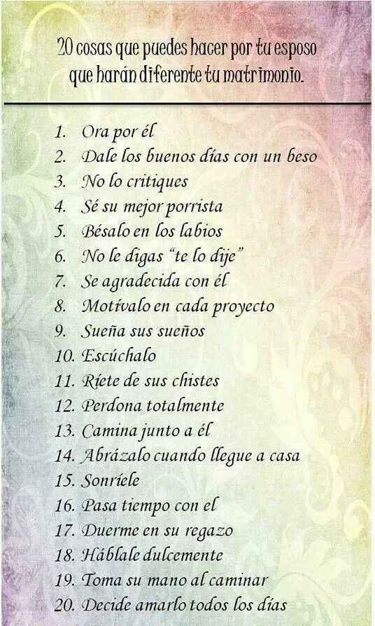 20 cosas que podemos hacer por nuestro esposo. - 1