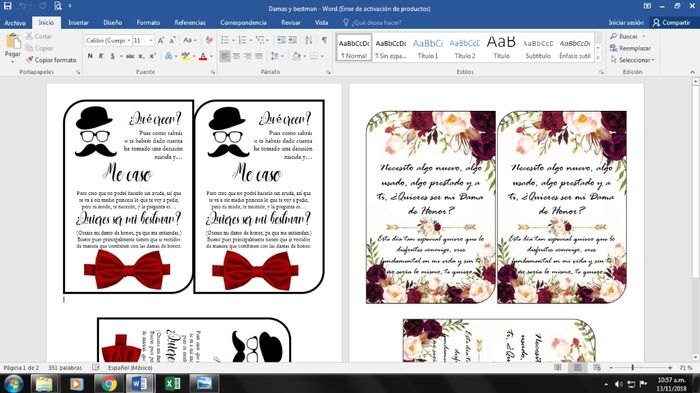 tarjetas para damas y bestman