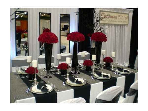 boda en plata, rojo y negro