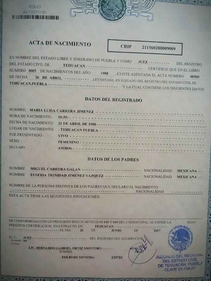 Extracto actualizado de mi Acta de Nacimiento 