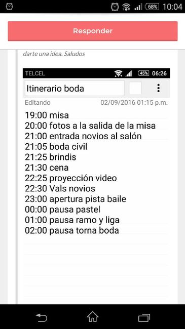 Lista u opciones de actividades para la recepción? - 1