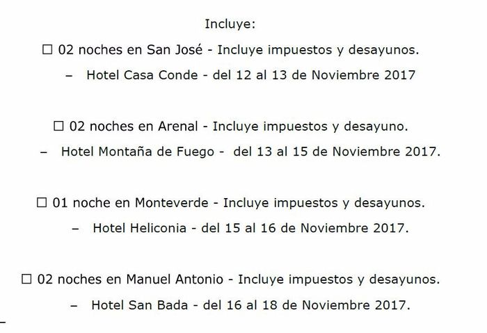 intinerario costa rica