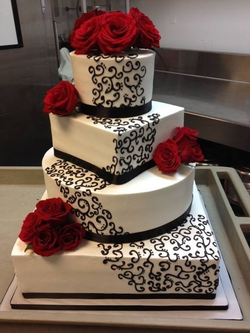 Pastel de bodas para decoración en blanco negro y rojo!!