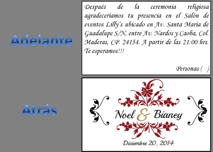 Tickes para la recepción!!