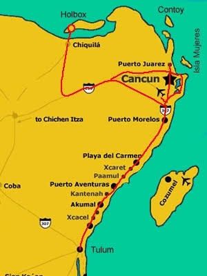 De tulum A playa son 40 min de playa a Cancun 1 hora y de Cancun a chiquila 2 horas y 20 min de cruc