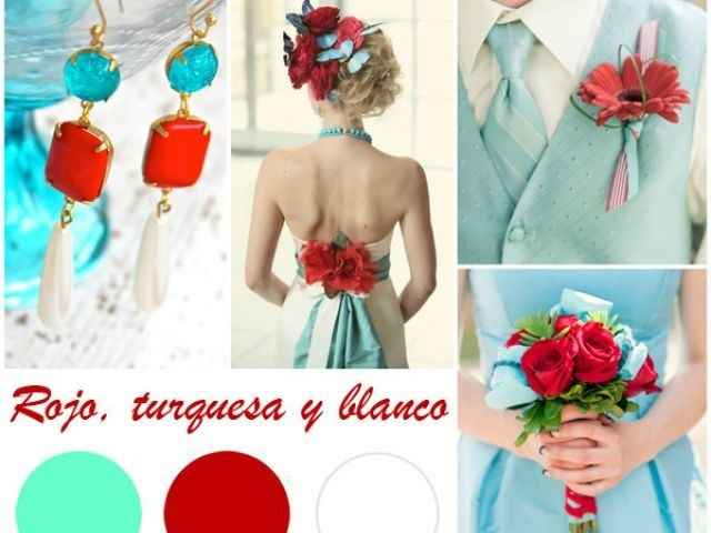 Rojo, turquesa y blanco