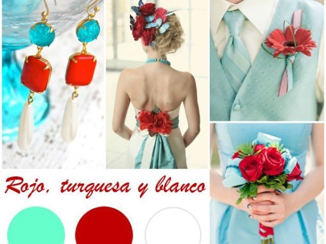 Rojo, turquesa y blanco