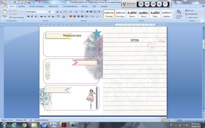Agenda para Damas de Honor.