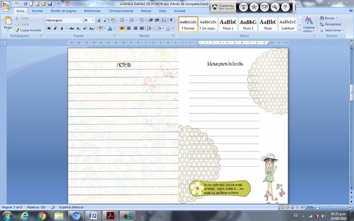 Agenda para Damas de Honor.