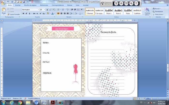 Agenda para Damas de Honor.