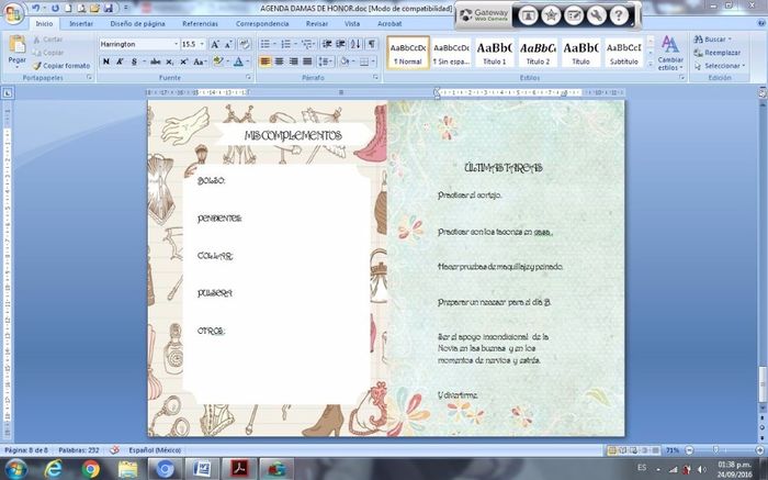 Agenda para Damas de Honor.