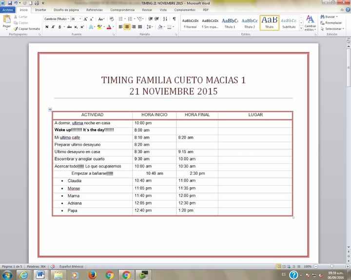 timing con mi familia