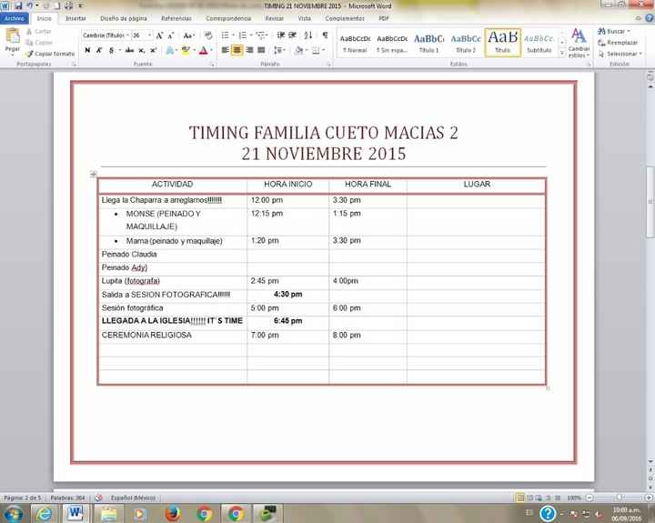 timing con mi familia